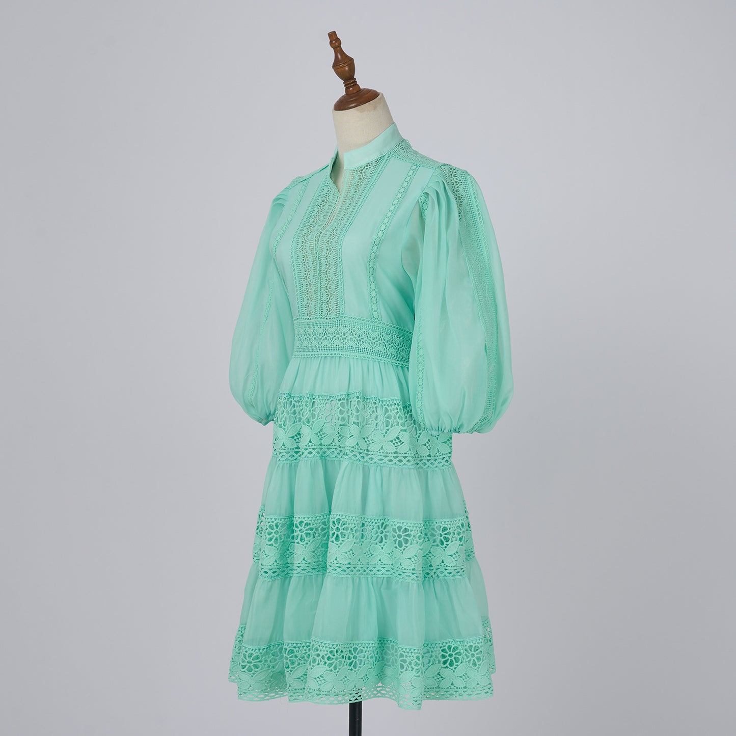 Elegant Lantern Sleeve Holiday Lace Dress