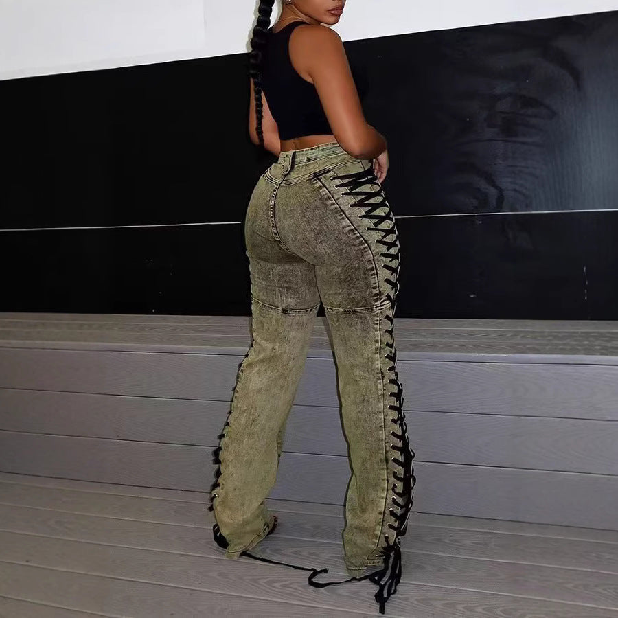 Side Lace Up Denim Jeans