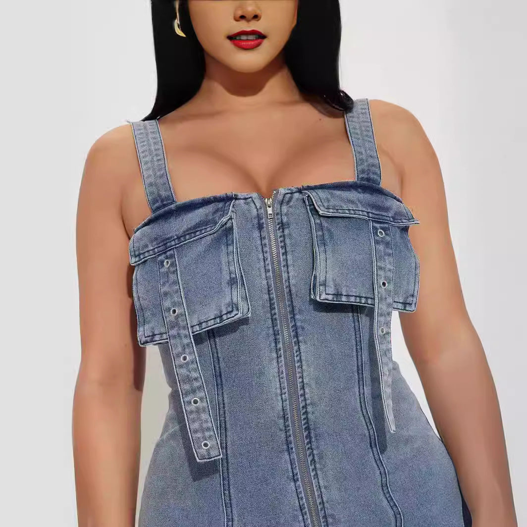 Stretch-denim patchwork dress