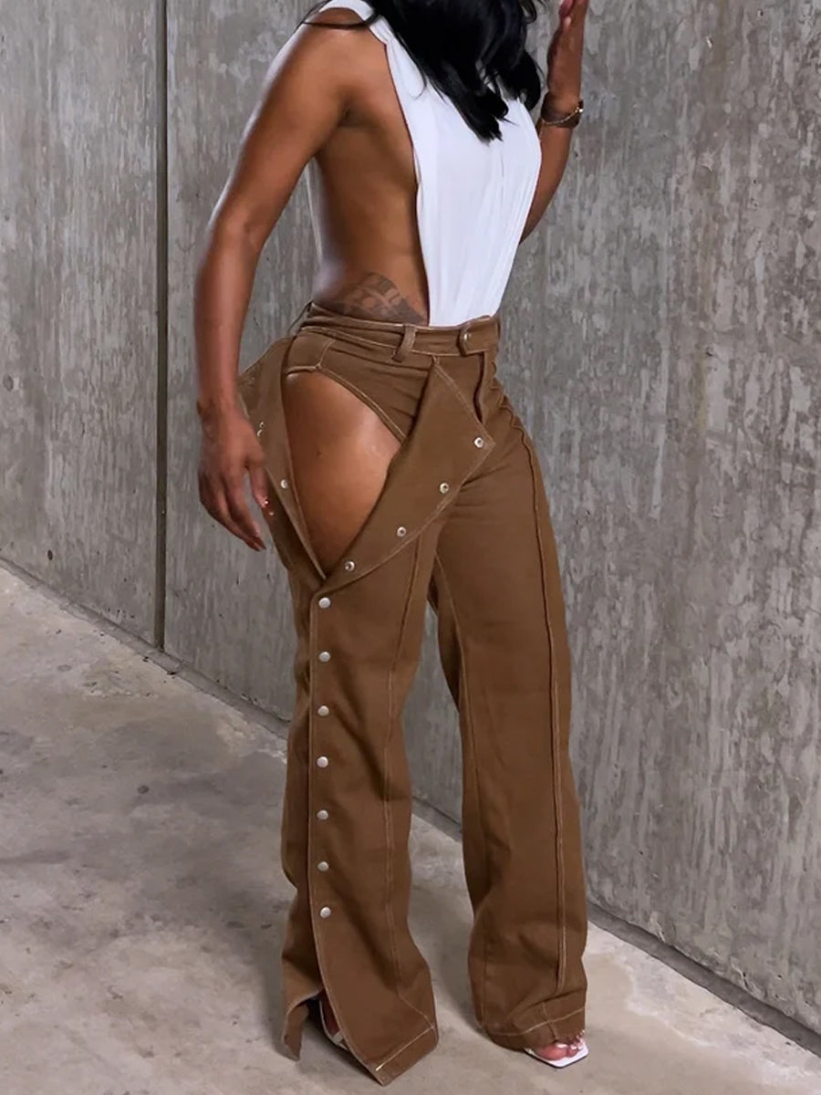 Button Closure Casual Trousers