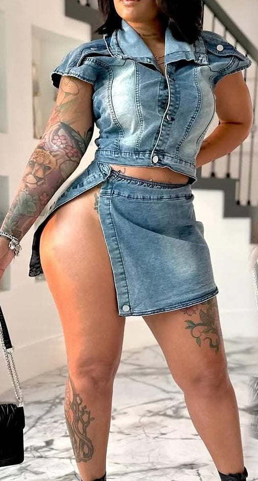 Character denim two-piece set