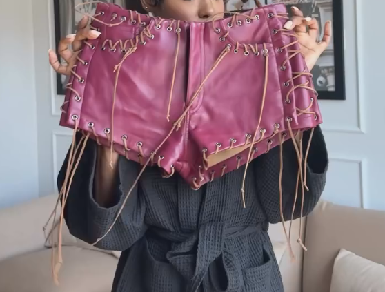 Cowhide hemp rope braided purple trendy hot pants