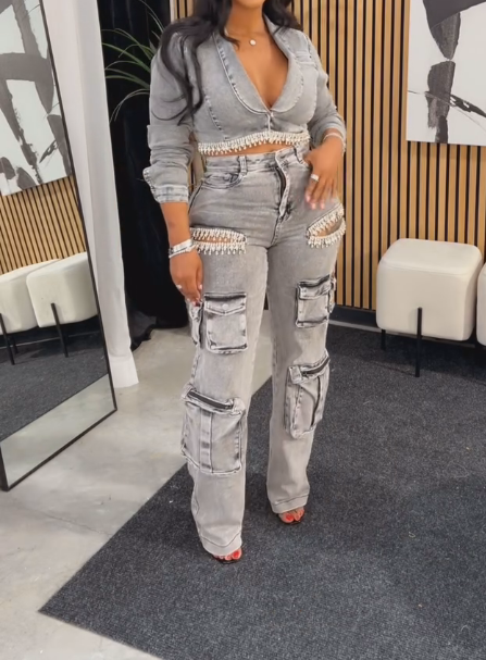 Diamond Tassel Denim Suit