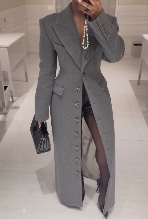 Grey button cape coat