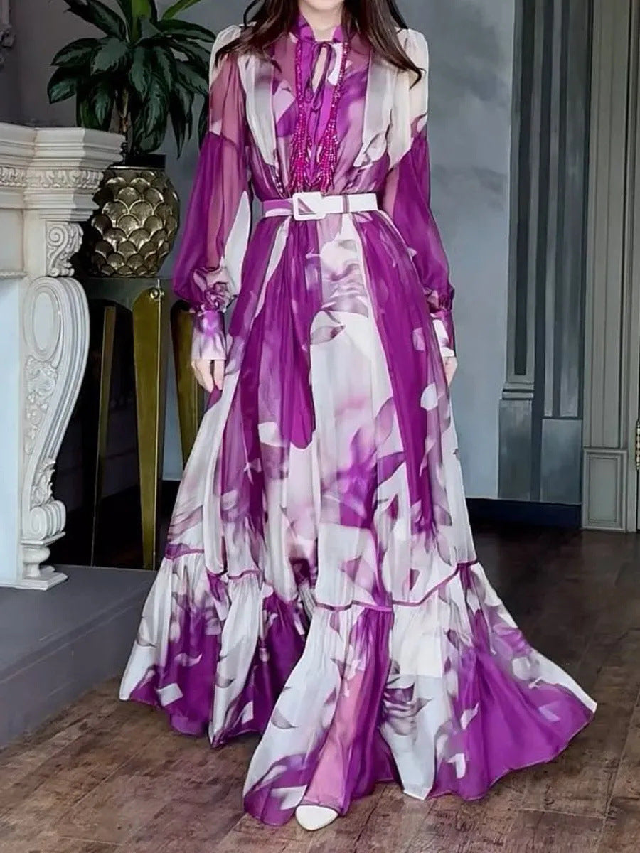 Elegant Floral Chiffon Maxi Dress