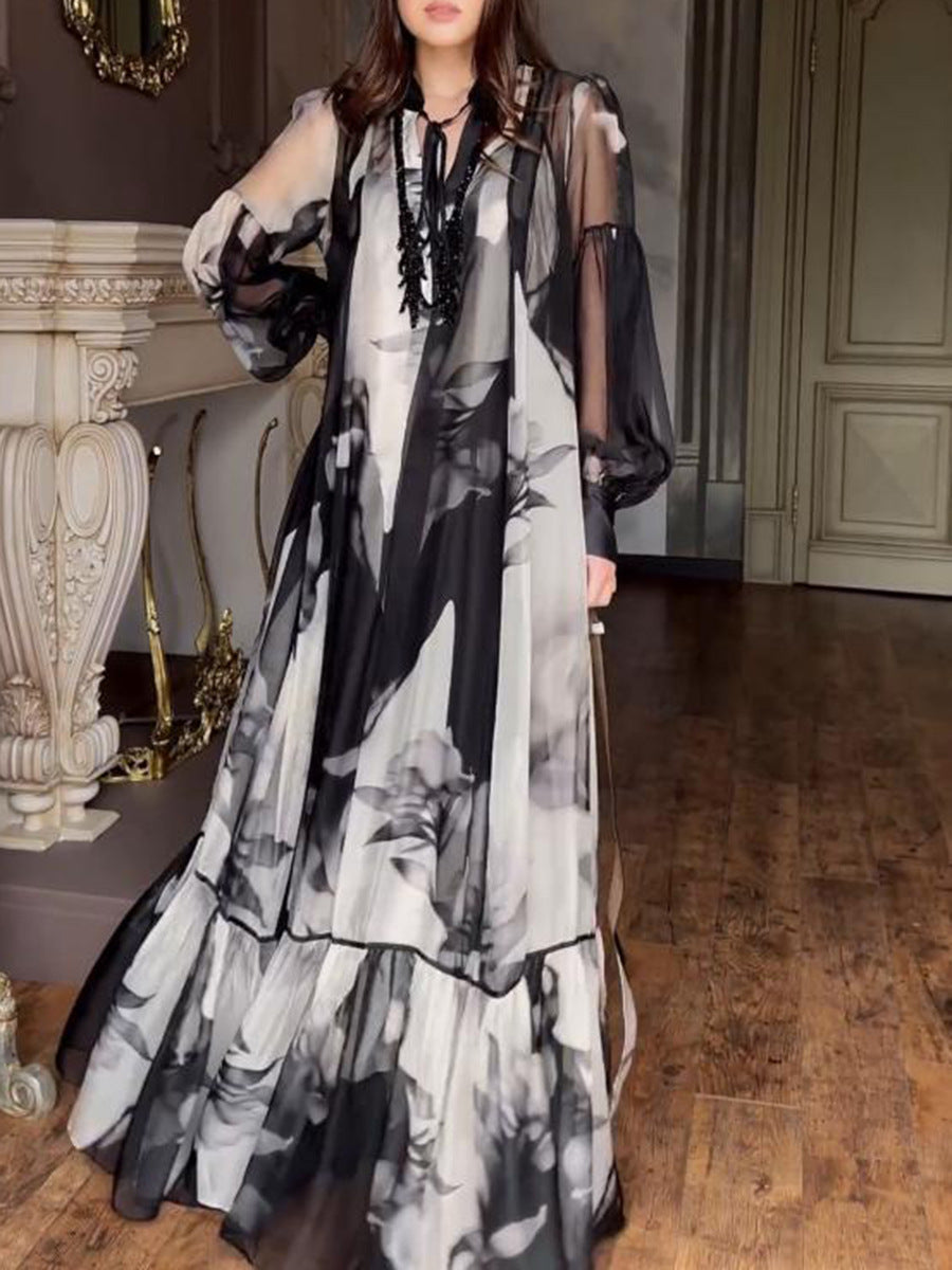 Elegant Floral Chiffon Maxi Dress