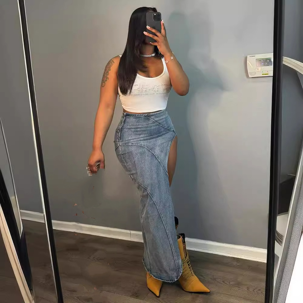 Irregular denim skirt