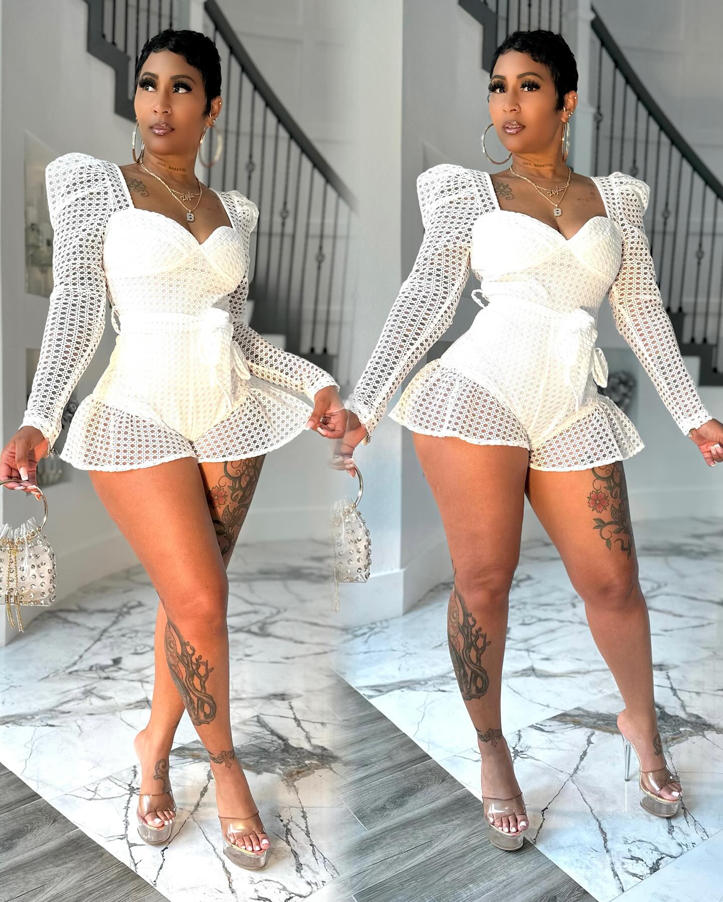 White lace woven hollow breathable short skirt