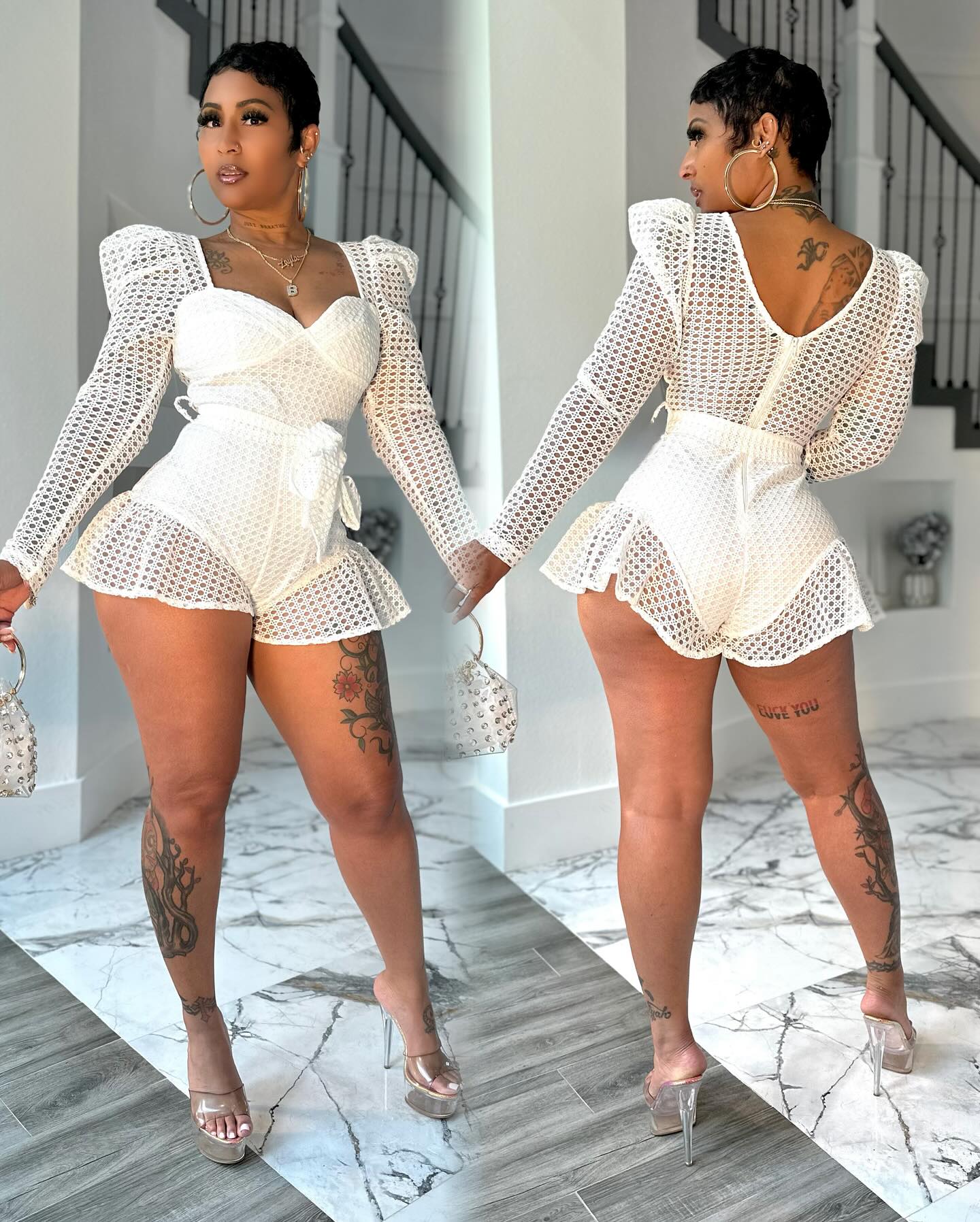 White lace woven hollow breathable short skirt