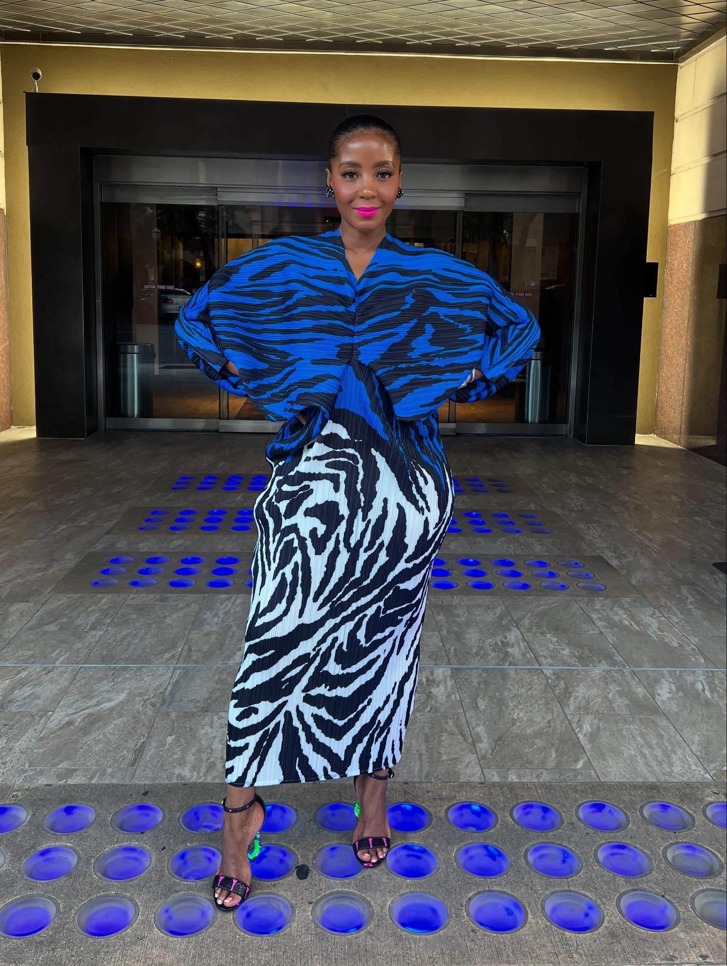 Striped blue and white cotton loose long skirt
