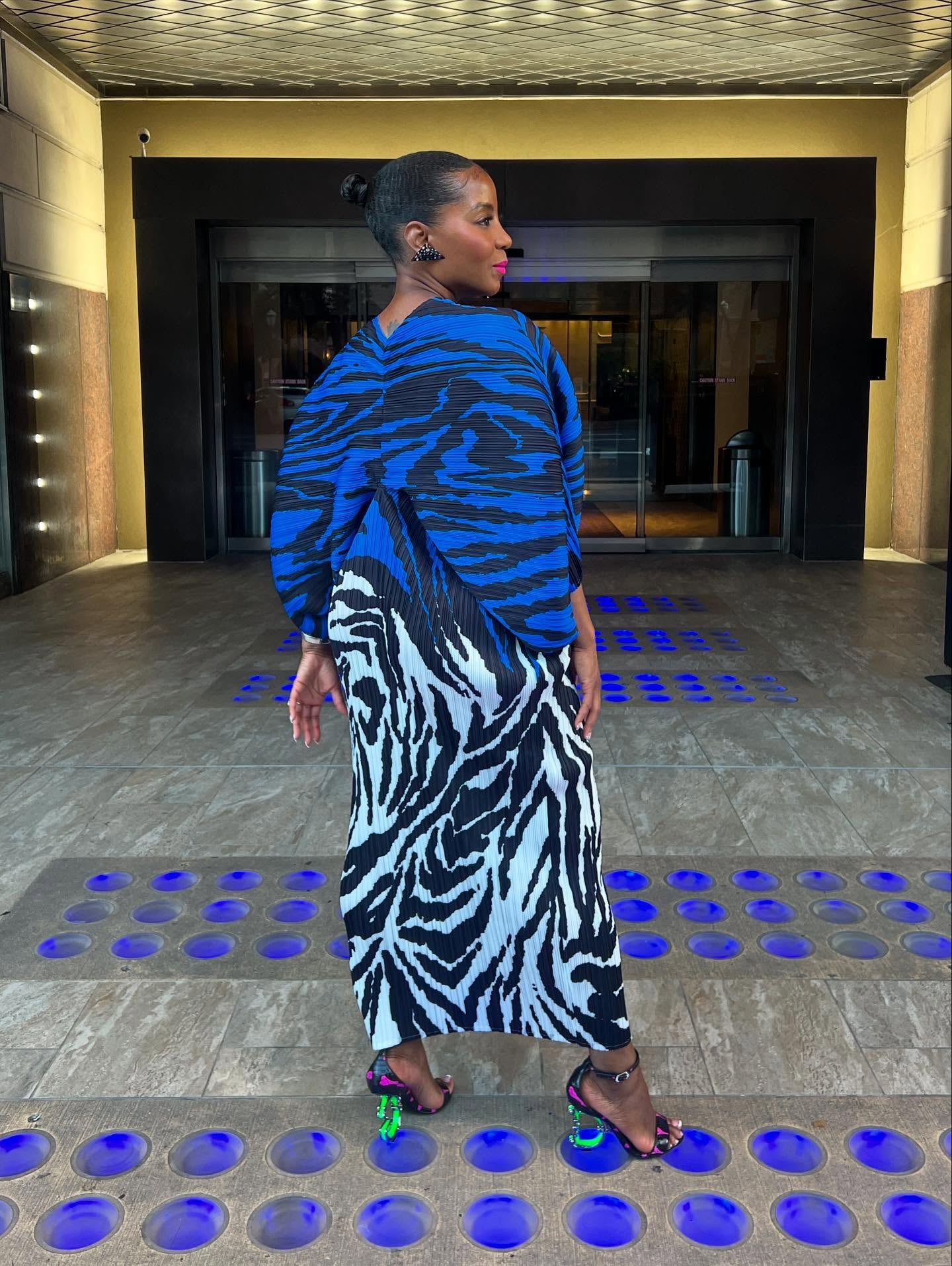 Striped blue and white cotton loose long skirt