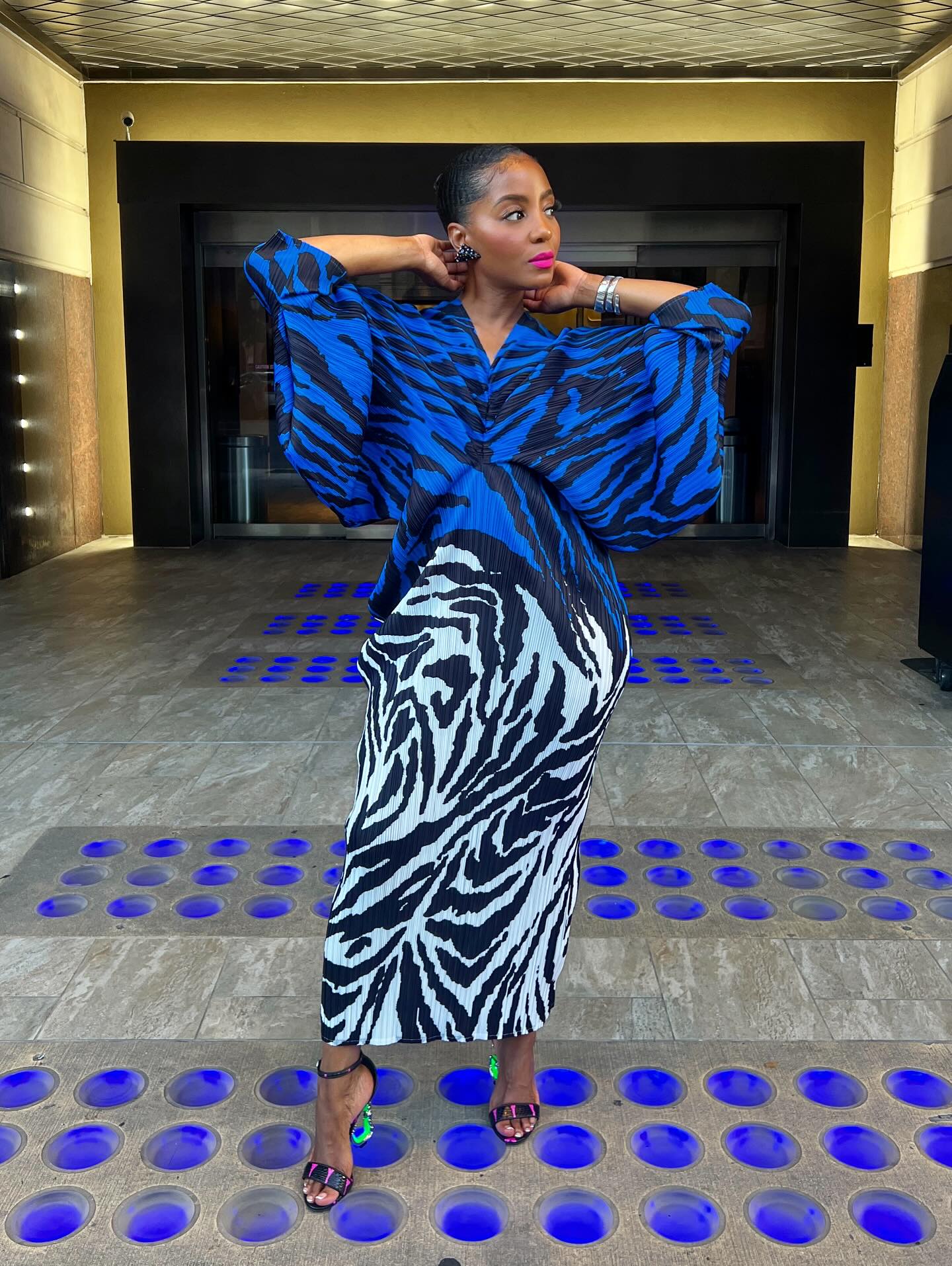 Striped blue and white cotton loose long skirt