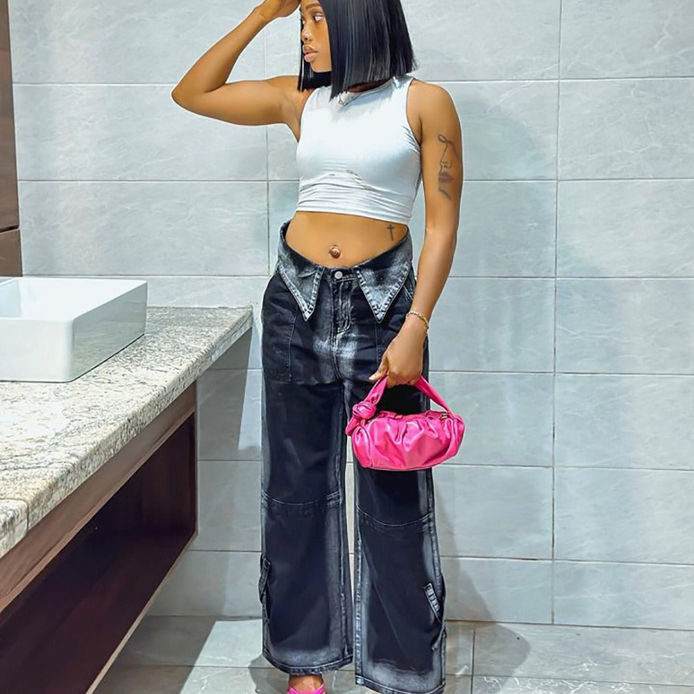 Fashionable retro high-waisted jeans