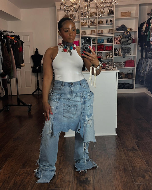 Denim patchwork casual trousers