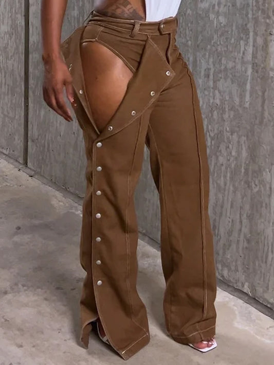 Button Closure Casual Trousers