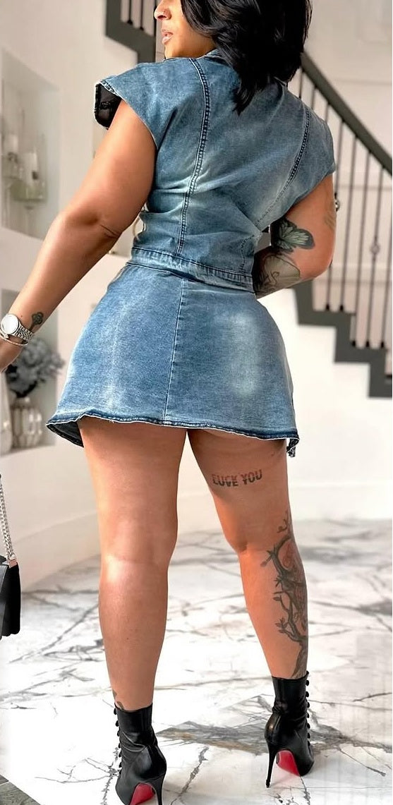 Character denim two-piece set