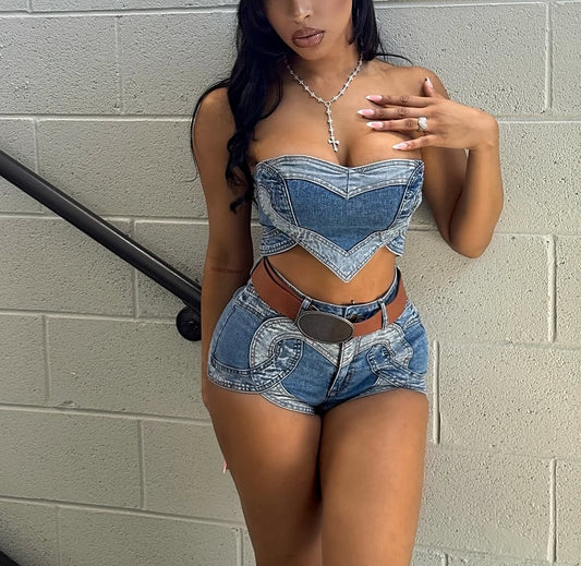 Denim love two-piece set