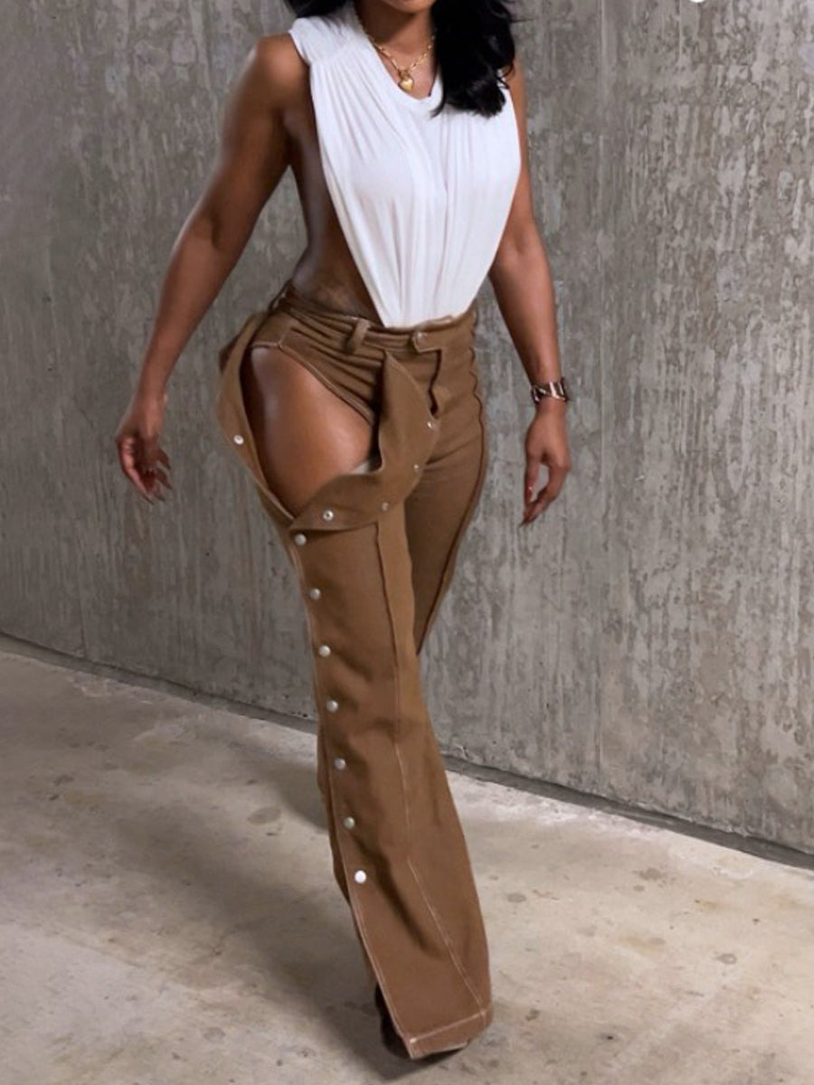 Button Closure Casual Trousers