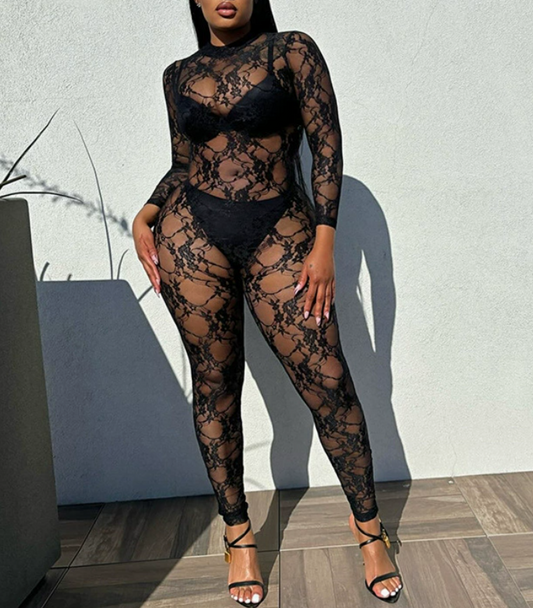 Lace sheer sexy plus-size jumpsuit