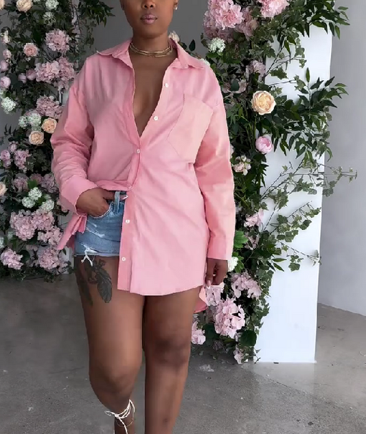Solid color shirt backless casual dress