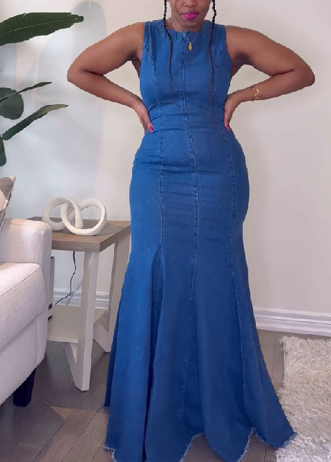 Stretch Denim Maxi Dress