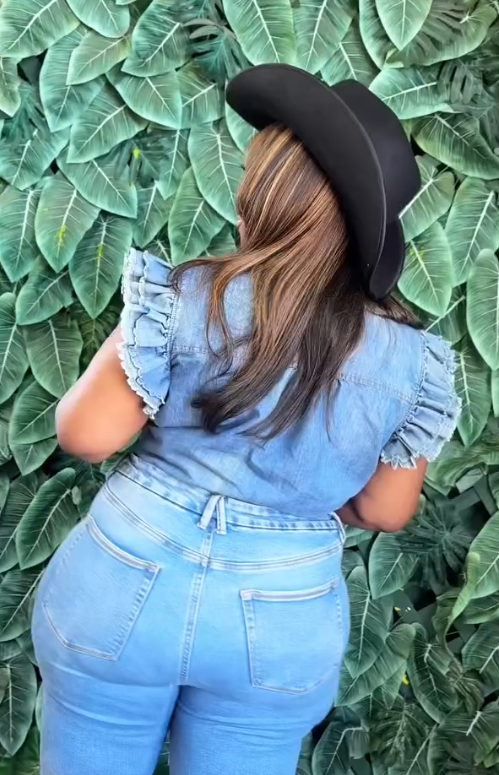 Denim lace-up top with airplane sleeves