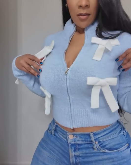 Blue butterfly knitted top