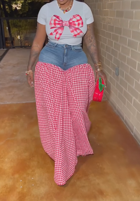 Checkered panelled jeans