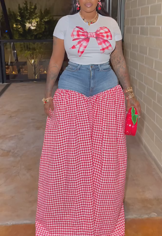 Checkered panelled jeans
