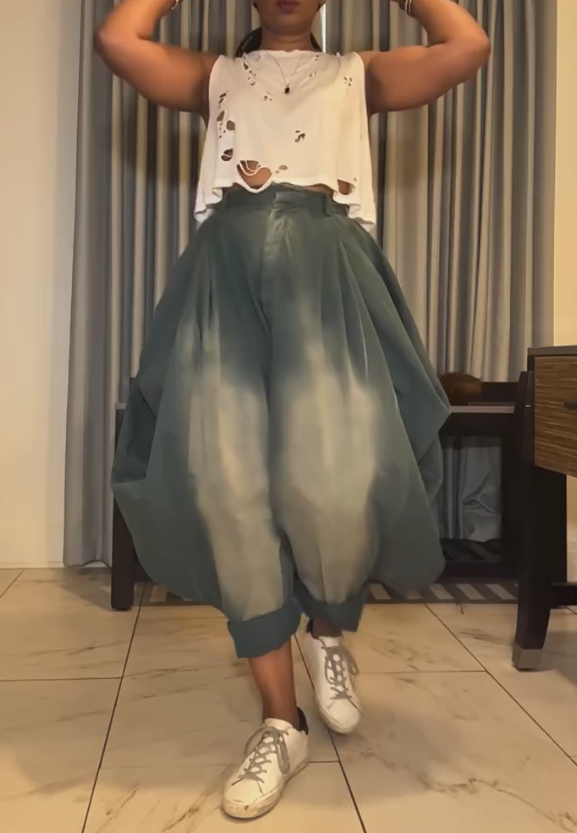 New fashionable distressed cropped harem pants