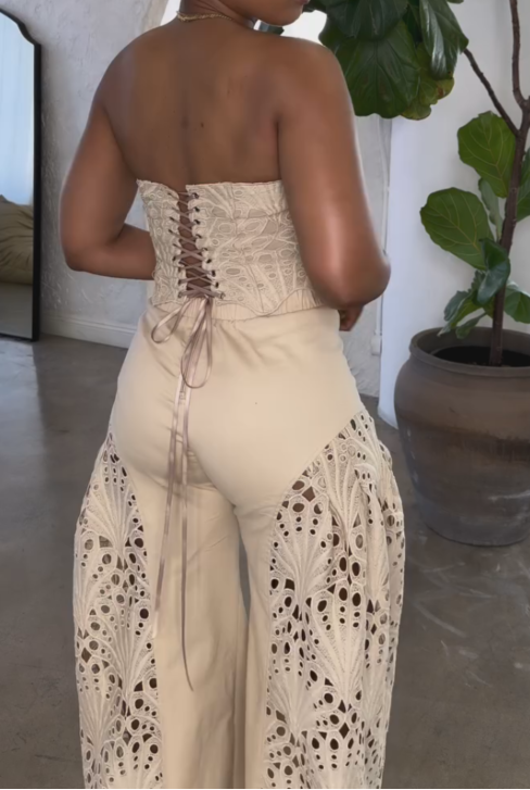 Lace hollow flower woven two-piece set