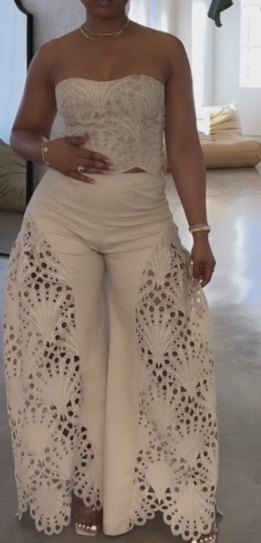 Lace hollow flower woven two-piece set