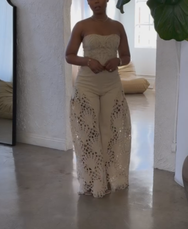 Lace hollow flower woven two-piece set