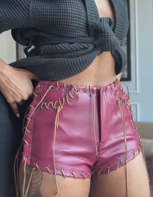 Cowhide hemp rope braided purple trendy hot pants