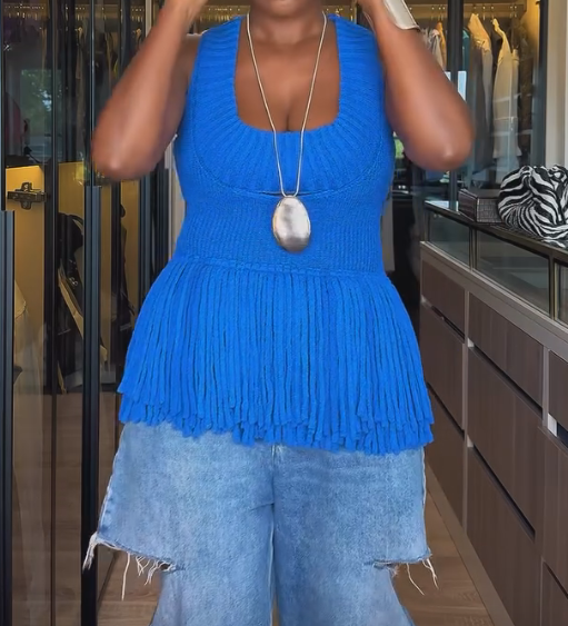 Blue Woven Cotton Camisole Top