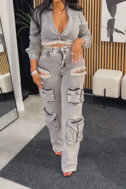 Diamond Tassel Denim Suit