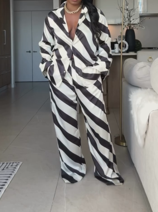 Black and white striped suit