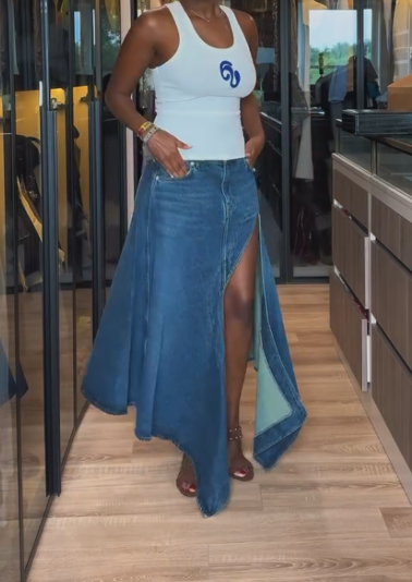 Denim slit casual skirt