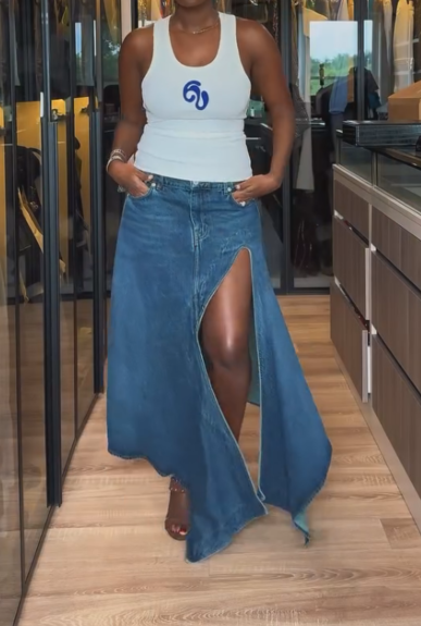 Denim slit casual skirt