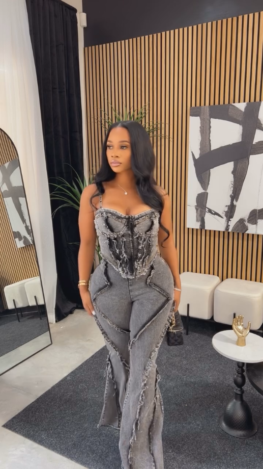 Denim patchwork casual tube top two-piece set