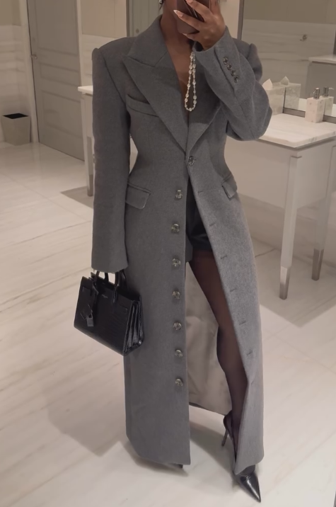 Grey button cape coat