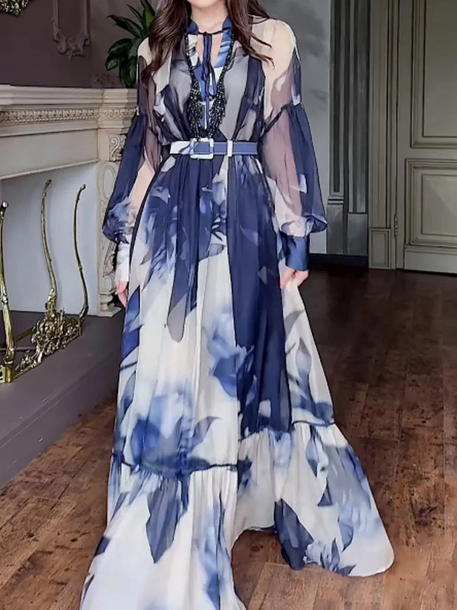 Elegant Floral Chiffon Maxi Dress