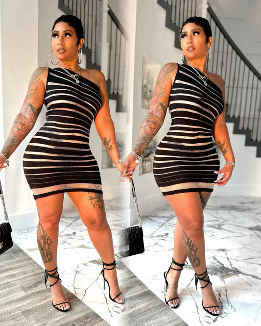 Striped Sheer Lace Bodycon Dress