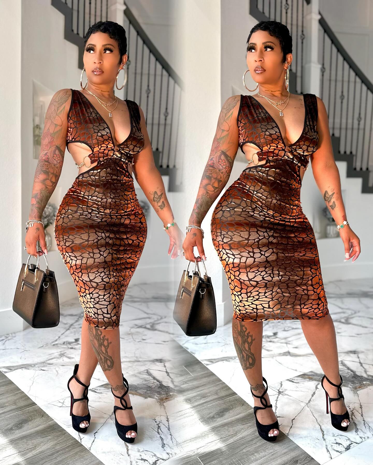 Vintage leopard print gradient brown dress