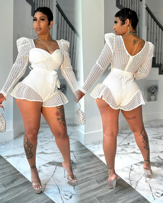 White lace woven hollow breathable short skirt
