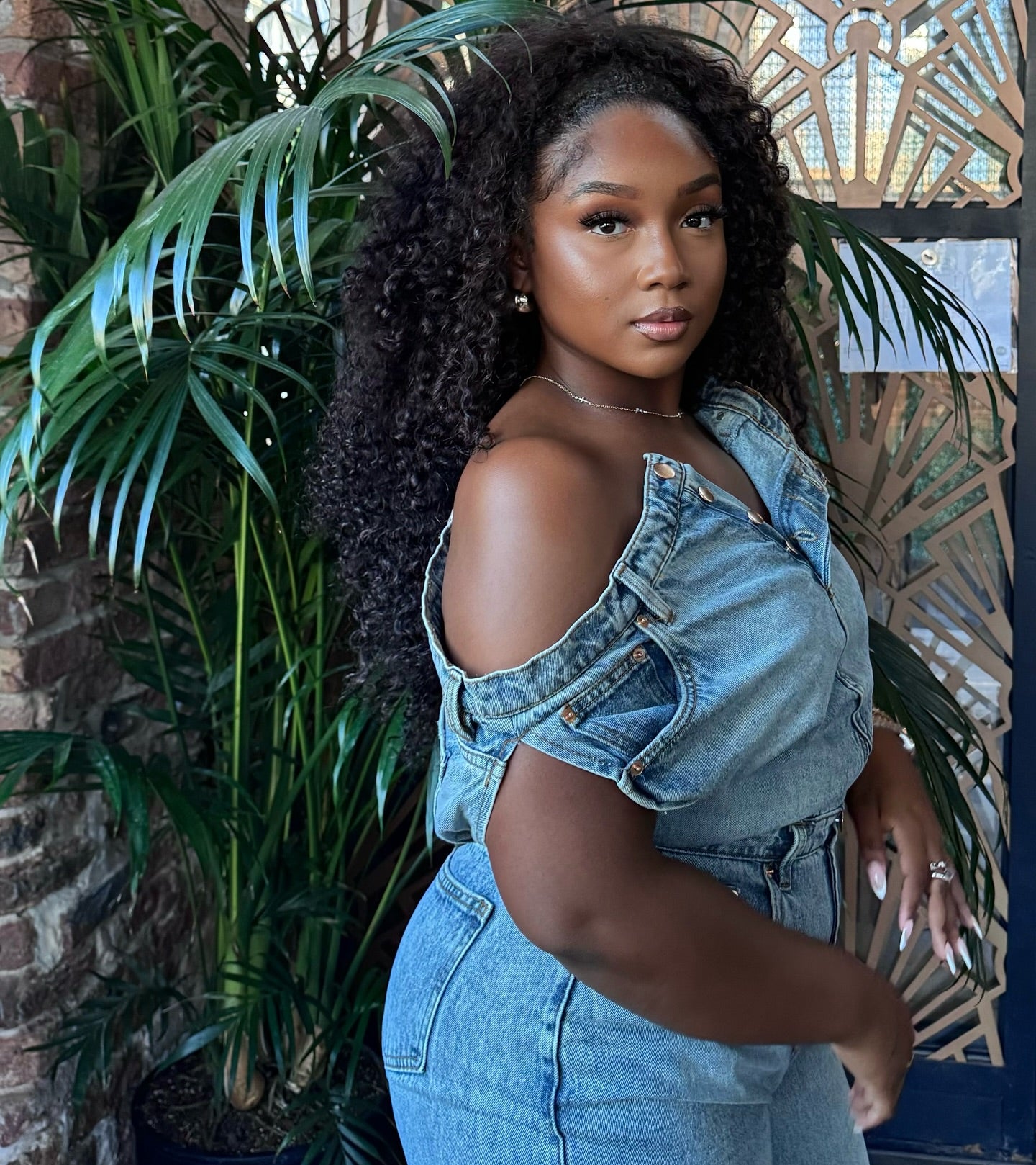 Denim tube top suit