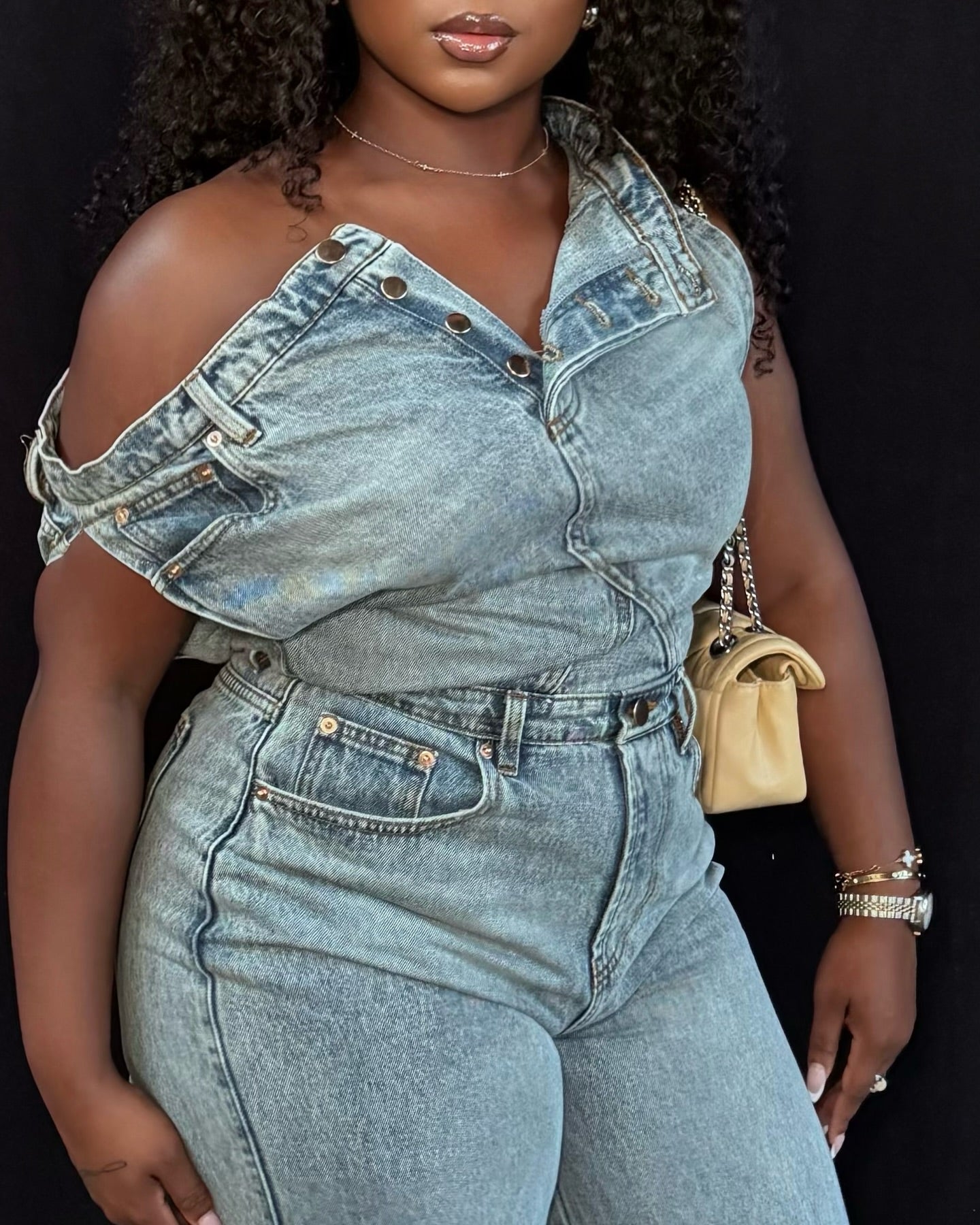 Denim tube top suit