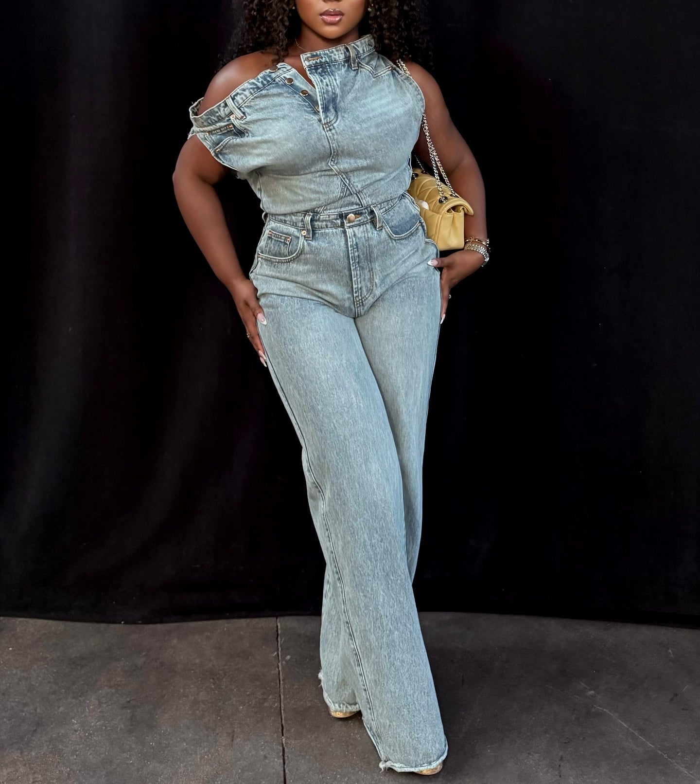 Denim tube top suit