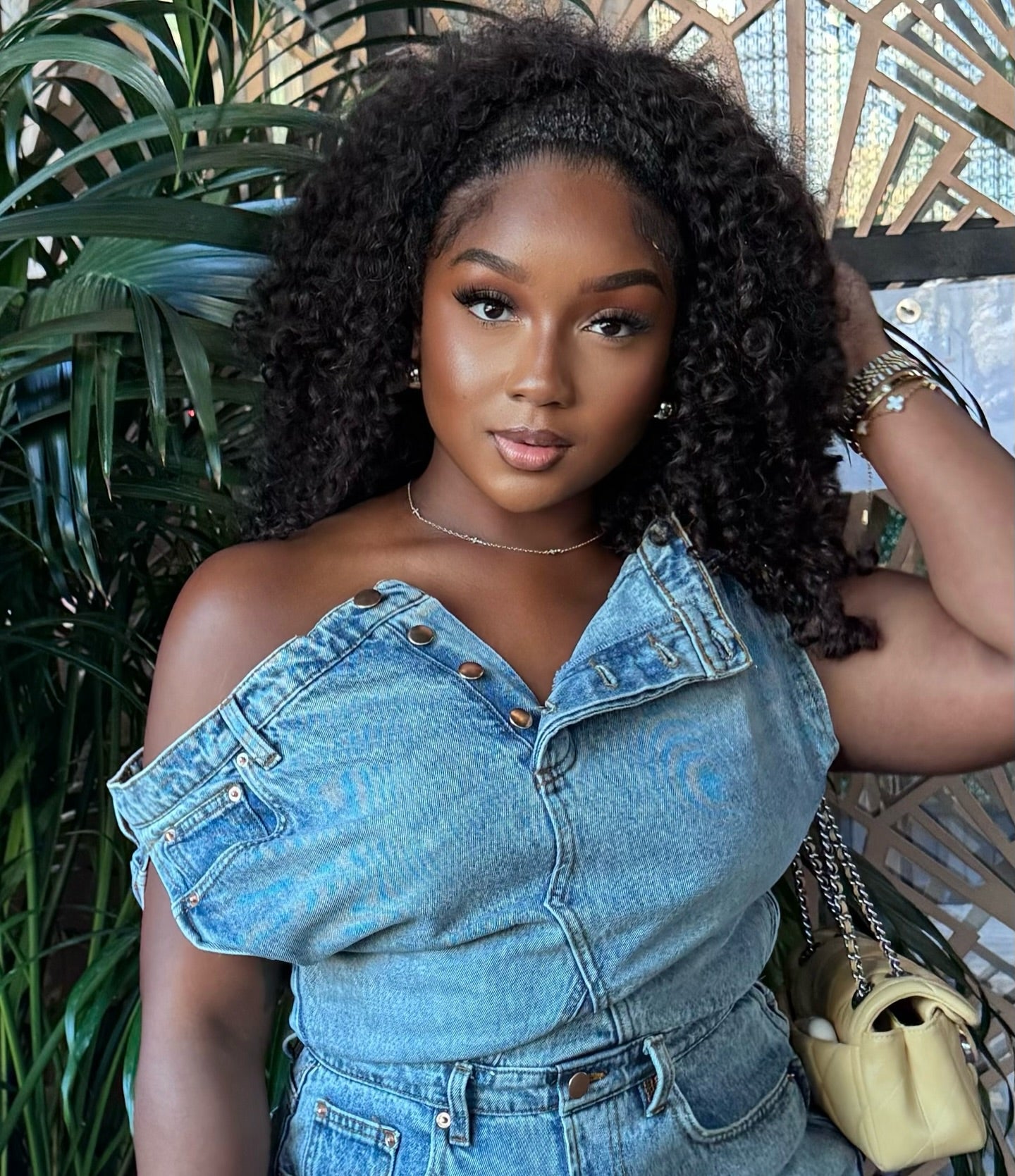 Denim tube top suit