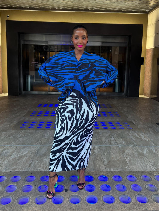 Striped blue and white cotton loose long skirt